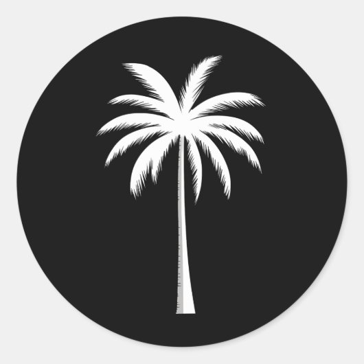 涼しい夏休みの夕日が沈むビーチのヤシの木 ラウンドシール (正面)
