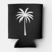 涼しい夏休みの夕日が沈むビーチのヤシの木 缶クーラー (正面)