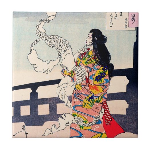 涼しい東洋の日本のwoodprintの芸者の芸術 タイル (正面)