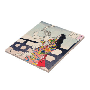 涼しい東洋の日本のwoodprintの芸者の芸術 タイル