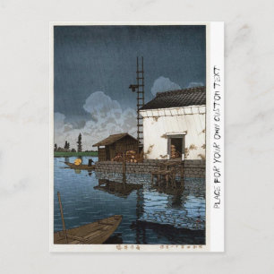 涼しい東洋の蓮井川瀬の雨の日アート ポストカード