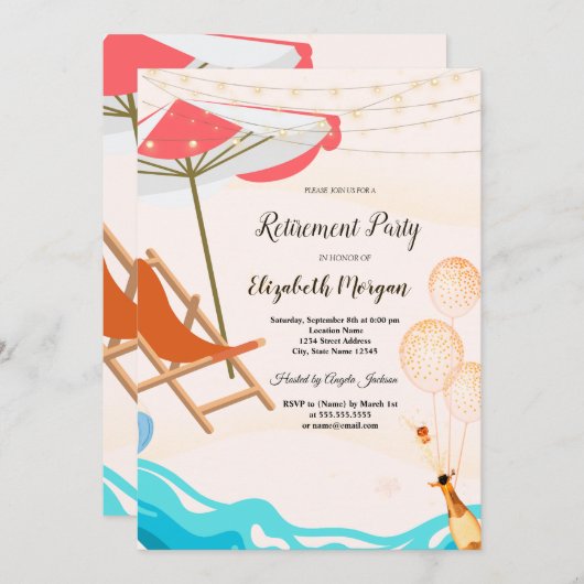 涼しい椅子風船、ワイン引退パーティー 招待状 (正面/裏面)