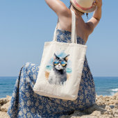 涼しい水彩画の夏の猫 トートバッグ