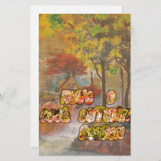 涼しい秋の季節のヴィンテージアートプリントを楽しんでください 便箋 (正面/裏面)