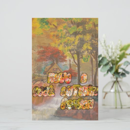 涼しい秋の季節のヴィンテージアートプリントを楽しんでください 便箋 (スタンド正面)