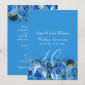 涼しい青いアジサイの花 ウェディングアニバーサリー 招待状 (正面/裏面)