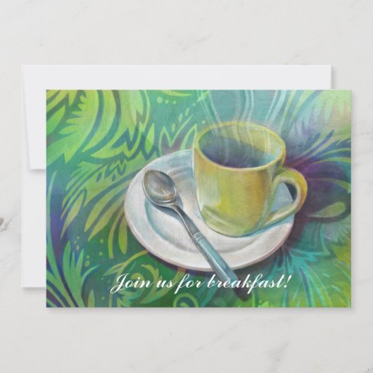 涼しい類似背景にカップとスプーン 招待状 (正面)