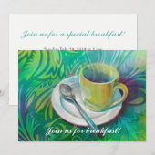 涼しい類似背景にカップとスプーン 招待状 (正面/裏面)