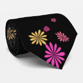 涼しい, 模様, 花, ピンク, 黄色と黒 ネクタイ (ロール)