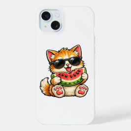 涼しげなスイカ猫 iPhone 15 PLUSケース