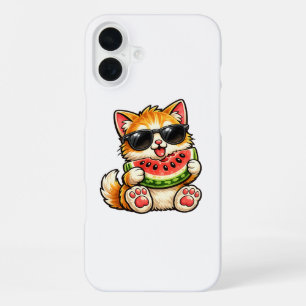 涼しげなスイカ猫 iPhone 16 PLUSケース