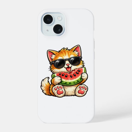 涼しげなスイカ猫 iPhone 15ケース (裏面)