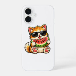 涼しげなスイカ猫 iPhone 16ケース