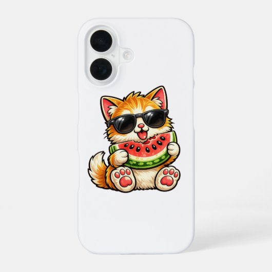 涼しげなスイカ猫 iPhone 16ケース (裏面)