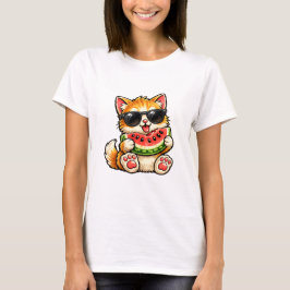 涼しげなスイカ猫 Tシャツ