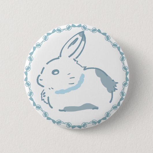 涼しげなリボン＆柔らかな雪うさぎデザイン  缶バッジ (正面)