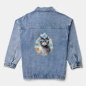 涼しげな水彩画の夏の猫 デニムジャケット (裏面)