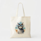 涼しげな水彩画の夏の猫 トートバッグ (正面)