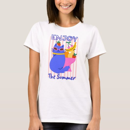 涼しげな猫の夏休み Tシャツ (正面)