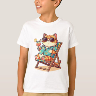 涼しげサマーキャットキッズTシャツ - ハワイのキャラクター猫 Tシャツ