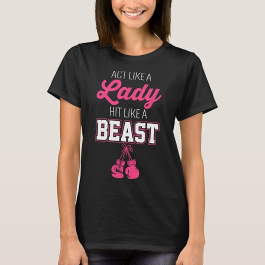 淑女のように振る舞い ボスみたいに殴り倒せ ボクシング Tシャツ (正面)