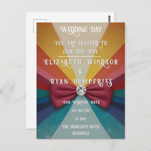 「淡いお洒落ピンク色の結婚式招待状が輝く ポストカード (正面/裏面)