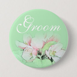 淡いかわいらしピンクのリンゴの花の花婿 缶バッジ