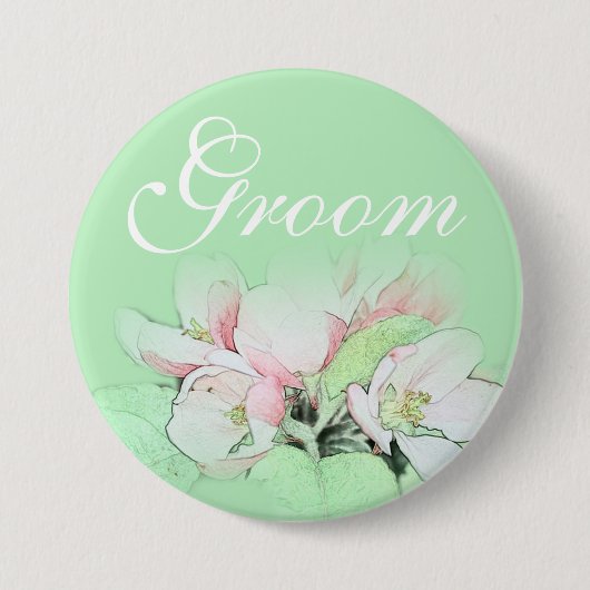 淡いかわいらしピンクのリンゴの花の花婿 缶バッジ (正面)