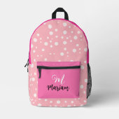 淡いかわいらしピンク色 – かわいい名前モノグラム プリントバックパック (正面)