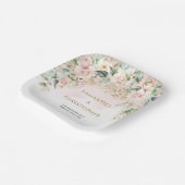 淡いエレガントピンクのバラグリーンと金ゴールド結婚ズ ペーパープレート (傾斜あり)