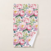 淡いエレガントピンク牡丹バラフローラタオルセット バスタオルセット (ハンドタオル)