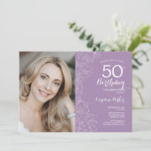 淡いエレガント紫のフローラ写真50誕生日 招待状 (スタンド正面)