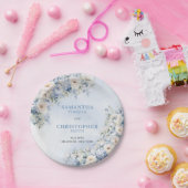 淡いエレガント青と白の花ユーカリ ペーパープレート (パーティー)