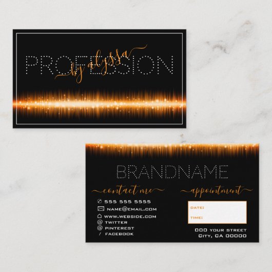 淡いオレモダンンジ色の黒アポイントメントソーシャルメディア 名刺 (正面/裏面)