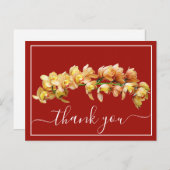 淡いオレンジイエローの蘭 赤い背景 サンキュー ポストカード (正面/裏面)