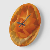淡いオレンジバラとハート ラージ壁時計 (傾斜)