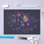 淡いオレンジ、深い紫、青と暗い花 薄葉紙 (クラフト)