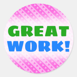 淡いガーリーピンクと濃いピンクのハートパタストライプーン ラウンドシール