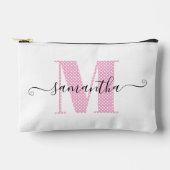 淡いガーリーピンクと白の水玉模様モノグラム アクセサリーポーチ (正面)