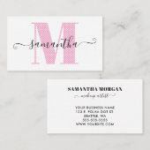 淡いガーリーピンクと白の水玉模様モノグラム 名刺 (正面/裏面)