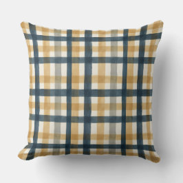 淡いクリーミーな水彩筆のチェック柄 クッション