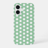淡いグリーンの地に白い水玉模様 iPhone 16ケース (裏面)