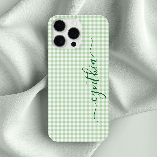淡いグリーンの小さなギンガムチェック シグニチャー Case-Mate iPhoneケース