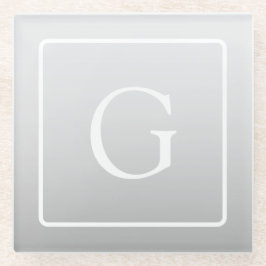 淡いグレーのグラデーション姓モノグラム ガラスコースター