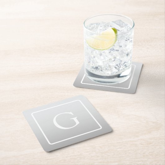 淡いグレーのグラデーション姓モノグラム スクエアペーパーコースター (インサイチュ)