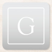 淡いグレーのグラデーション姓モノグラム スクエアペーパーコースター (正面)