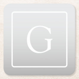 淡いグレーのグラデーション姓モノグラム スクエアペーパーコースター