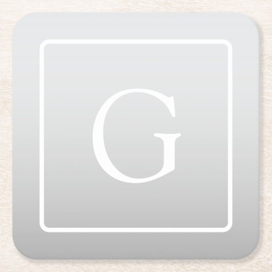 淡いグレーのグラデーション姓モノグラム スクエアペーパーコースター (正面)
