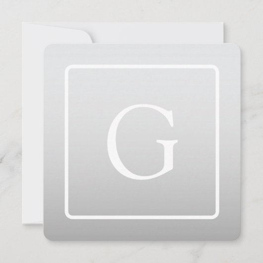 淡いグレーのグラデーション姓モノグラム ノートカード (正面)