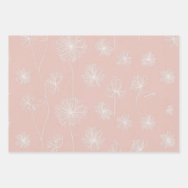 淡いサーモンピンクに繊細な白の花をあしらったヴィンテージスタイル ラッピングペーパーシート